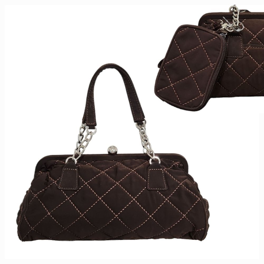 Vera Bradley Brown Quilted Floral Lining  Handbag Purse With Match Wristlet